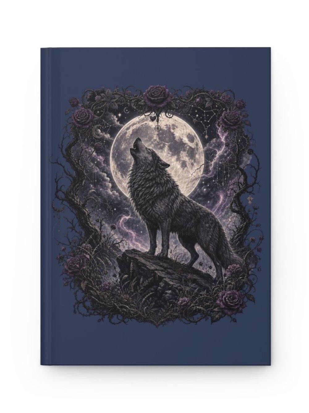 Howling Wolf Moon Journal Hardcover Lined Notebook Gothic Night Illustration